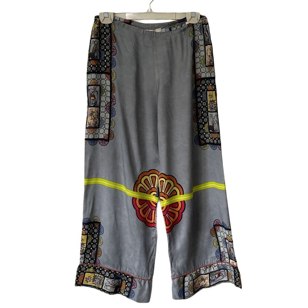 Hache Gray Wide Leg Pants Multicolor Floral Geometric Print Size 42